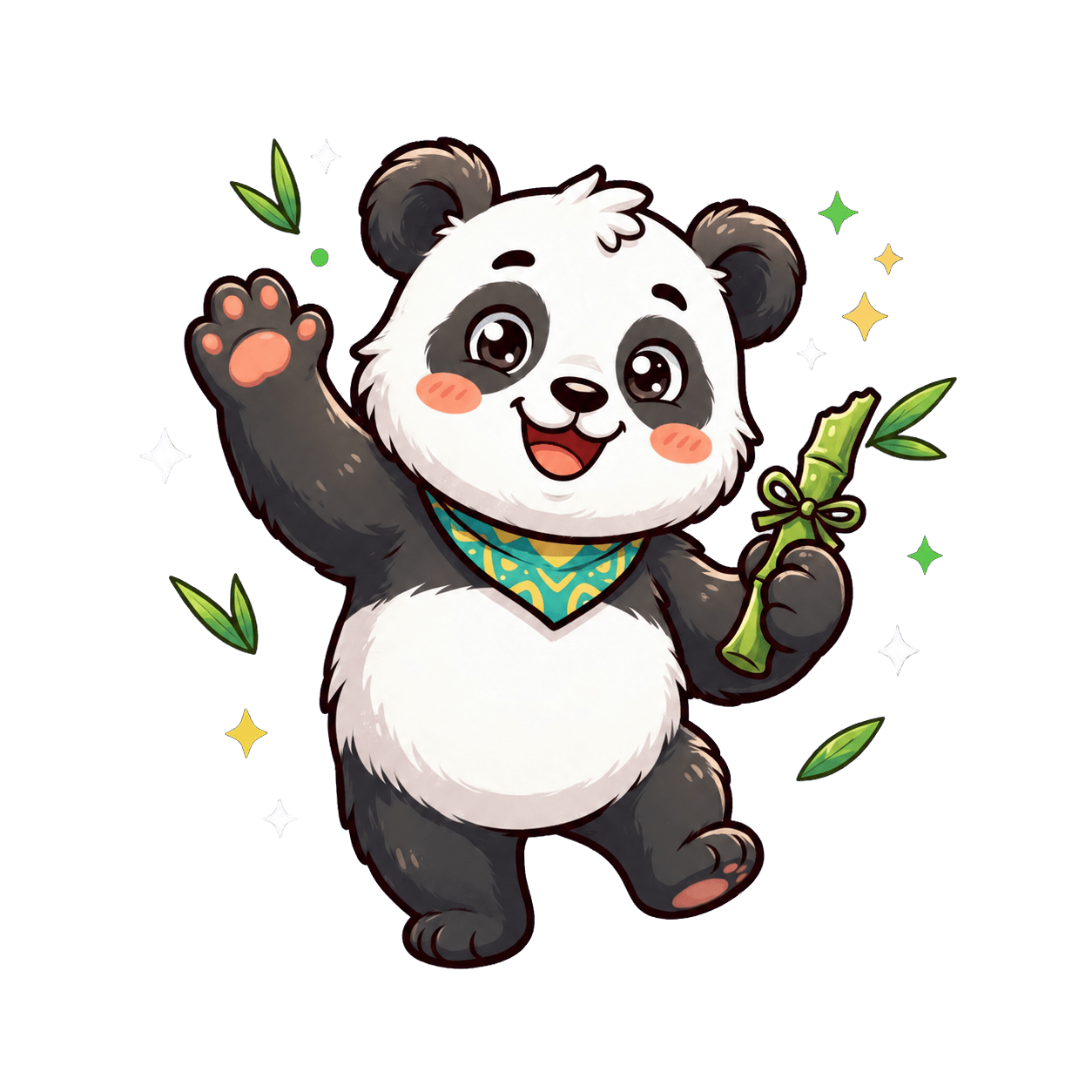 Qo‘l silkitayotgan Mountain&Sea panda maskoti